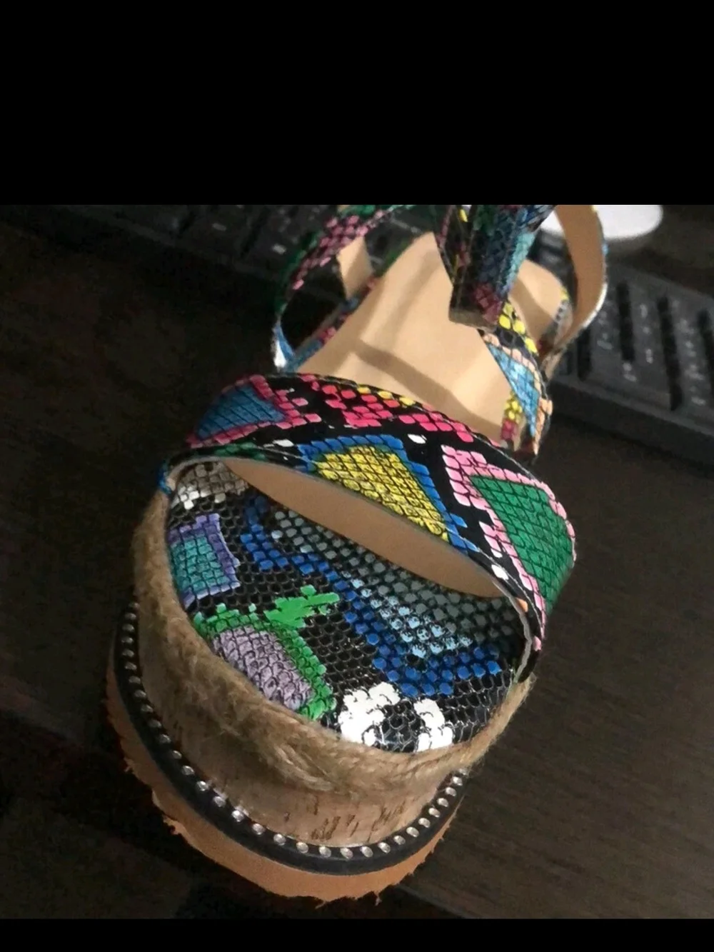 Women's Multicolor Snake-Print Lace-Up Wedge Sandals